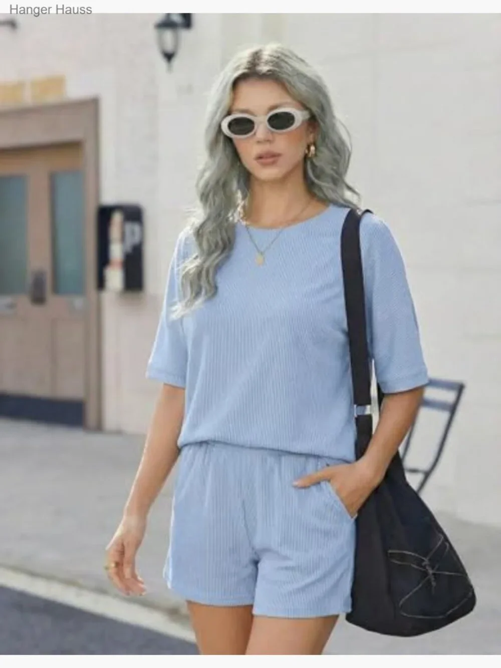 Women's 2 Piece Lounge Set Short Sleeve Shorts Matching Set